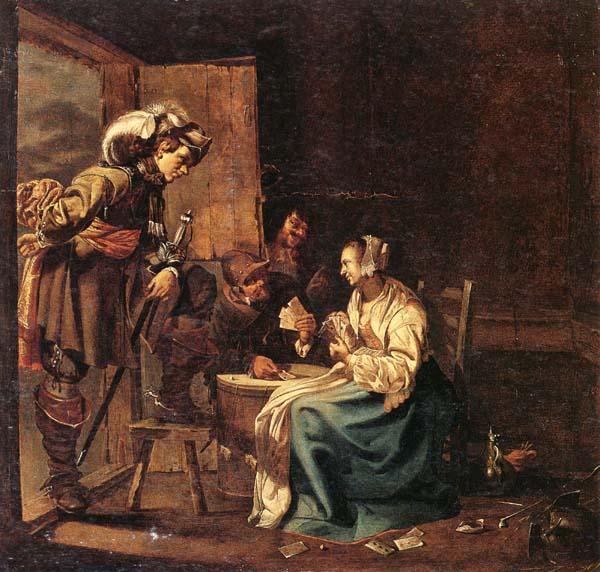 Jacob Duck Interior with soldiers and a woman playing cards,an officer watching from a doorway France oil painting art